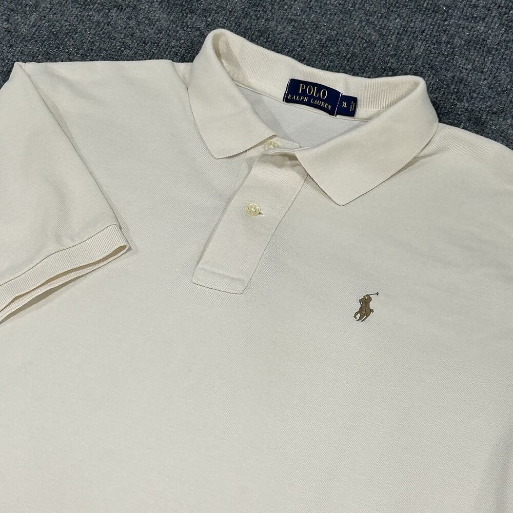 Polo Ralph Lauren Mens XL Cream White Short Sleeve Pique Cotton Polo Shirt